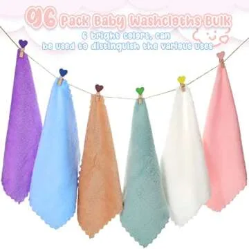 96 Pack Baby Washcloths Multicolor Soft Microfiber Towels
