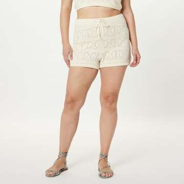 The Drop Women's Lee Crochet Drawstring Shorts, Birch, L
