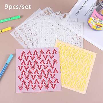 9pcs Geometric Layering Stencils for DIY Craft Projects