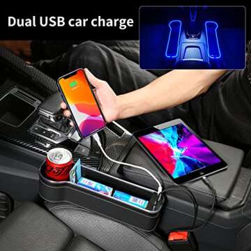 Led Car Seat Gap Organizer with USB Fast Charger and LED