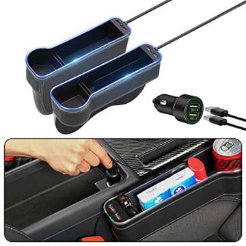 Led Car Seat Gap Organizer with USB Fast Charger and LED