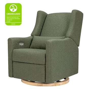 Babyletto Kiwi Glider Recliner w/Electronic Control and USB | in Olive Boucle w/Light Wood Base, Greenguard Gold Certified