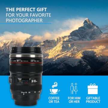 Yepteeps Coffee Mug, Camera Lens Travel Thermos, Stainless Steel Insulated Cup with Easy Clean Lid, ...