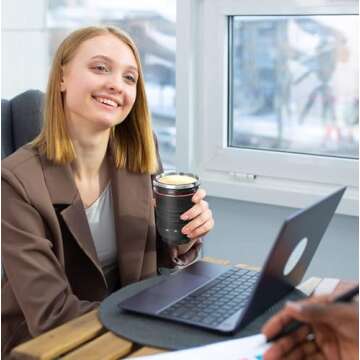 Yepteeps Coffee Mug, Camera Lens Travel Thermos, Stainless Steel Insulated Cup with Easy Clean Lid, Great for Photography Lovers & Travelers - 12oz Black