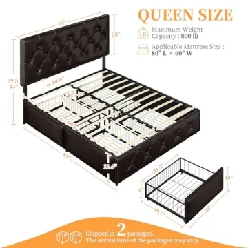 Sleek Yaheetech Queen Upholstered Bed Frame with Storage