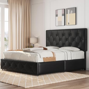 Sleek Yaheetech Queen Upholstered Bed Frame with Storage