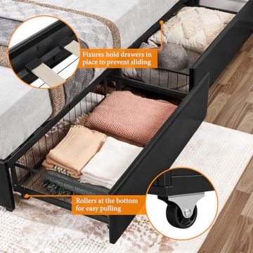 Sleek Yaheetech Queen Upholstered Bed Frame with Storage