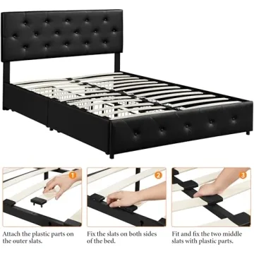 Sleek Yaheetech Queen Upholstered Bed Frame with Storage