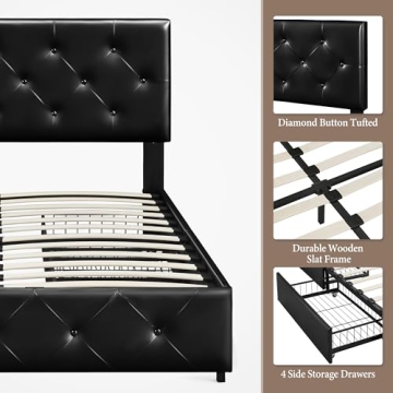 Sleek Yaheetech Queen Upholstered Bed Frame with Storage