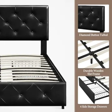 Sleek Yaheetech Queen Upholstered Bed Frame with Storage