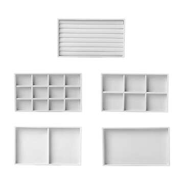 Frebeauty Extra Large Acrylic Jewelry Box for Women 5 Layers Clear Jewelry Organizer Velvet Earring Box with 5 Drawers Rings Display Case Necklaces Holder Tray for Women Girls (White)