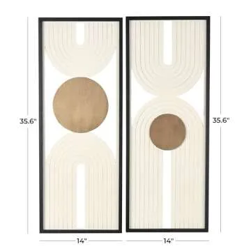 Deco 79 Wooden Geometric Home Wall Decor Layered Arch Wall Sculpture with Gold Circle Accents, Set of 2 Wall Art 14" W, 36" H, Cream