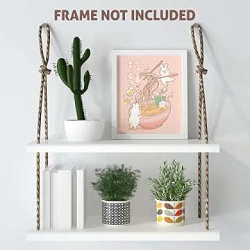 Kawaii Ramen Bunnies Wall Art Print - Japanese Anime Aesthetic Poster - Teen Gamer Girls Room Bedroom Decor - 8x10 - Unframed Y
