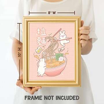Kawaii Ramen Bunnies Wall Art Print - Japanese Anime Aesthetic Poster - Teen Gamer Girls Room Bedroom Decor - 8x10 - Unframed Y