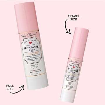 Too Faced Hangover 3-in-1 Primer & Setting Spray | Long Lasting + Hydrating, 4 Fl Oz, Clear