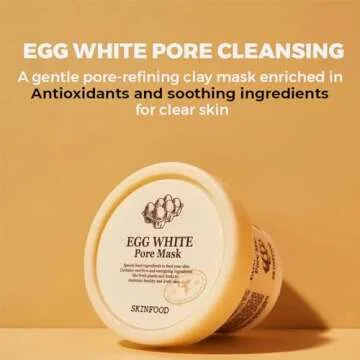 SKINFOOD Egg White Pore Mask 4.41 oz. (125g) - Pore Refining Wash off Mask, Tightens Pores, Removes Blackheads and Dead Skin Cells, Skin Smooth and Soft - Exfoliating Skin Mask - Wash Off Face Masks