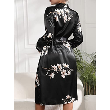 Elegant Floral Satin Long Robe for Weddings and Parties