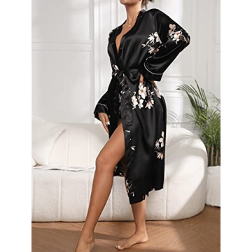 Elegant Floral Satin Long Robe for Weddings and Parties