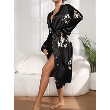Elegant Floral Satin Long Robe for Weddings and Parties