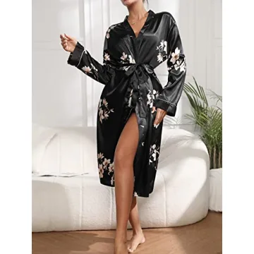 Elegant Floral Satin Long Robe for Weddings and Parties