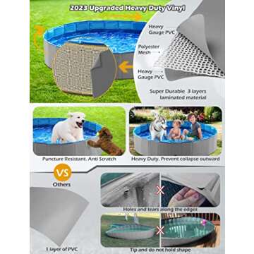 Jasonwell Foldable Dog Pet Bath Pool Collapsible Dog Pet Pool Bathing Tub Kiddie Pool Doggie Wading Pool for Puppy Small Medium Large Dogs Cats and Kids 63" Grey