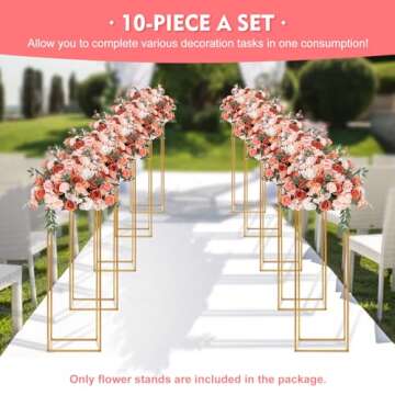 10Pcs 23.6Inch Tall Gold Centerpiece Stands 10pcs Gold Stands for Centerpieces Wedding Flower Stand ...