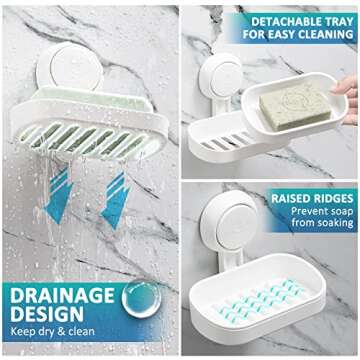 TAILI Soap Dish Soap Holder Suction Cup Powerful Vacuum Suction, Strong Sponge Holder for Shower, Bathroom, Tub and Kitchen Sink, Drill-Free, Removable