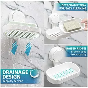 TAILI Soap Dish Soap Holder Suction Cup Powerful Vacuum Suction, Strong Sponge Holder for Shower, Bathroom, Tub and Kitchen Sink, Drill-Free, Removable