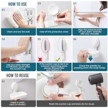 TAILI Soap Dish Soap Holder Suction Cup Powerful Vacuum Suction, Strong Sponge Holder for Shower, Bathroom, Tub and Kitchen Sink, Drill-Free, Removable