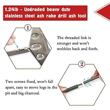 Mydracas Heavy Duty Charcoal Grill Rake Grill Ash Tool Accessories with Rubber Handle, Charcoal Kettle Grill Pizza Oven Ash Rake -32 inch