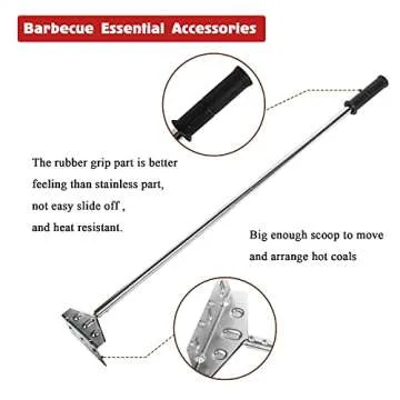 Mydracas Heavy Duty Charcoal Grill Rake Grill Ash Tool Accessories with Rubber Handle, Charcoal Kettle Grill Pizza Oven Ash Rake -32 inch