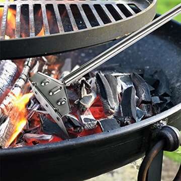 Mydracas Heavy Duty Charcoal Grill Rake Grill Ash Tool Accessories with Rubber Handle, Charcoal Kettle Grill Pizza Oven Ash Rake -32 inch