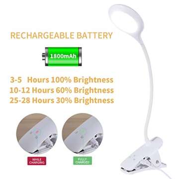 LACOKI LED Reading Light, 28 LEDs USB Rechargeable 3 Color x 3 Brightness with Safety Switch, Eye Protection Book Light for Reading in Bed, Touch Control Clip Desk Lamp