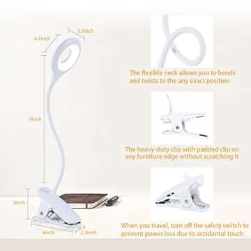 LACOKI LED Reading Light, 28 LEDs USB Rechargeable 3 Color x 3 Brightness with Safety Switch, Eye Protection Book Light for Reading in Bed, Touch Control Clip Desk Lamp