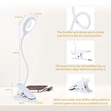 LACOKI LED Reading Light, 28 LEDs USB Rechargeable 3 Color x 3 Brightness with Safety Switch, Eye Protection Book Light for Reading in Bed, Touch Control Clip Desk Lamp