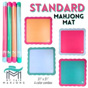 Generic Standard Mahjong Mat (4 Color Combinations) | Scalloped Edges & Bright Colors | 31"" x 31"" (Blue Center- Green Scallop)