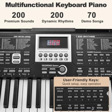 KEYIVOX 61-Key Portable Electronic Piano with 200 Voices