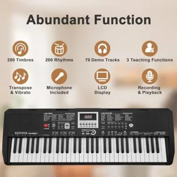 KEYIVOX 61-Key Portable Electronic Piano with 200 Voices