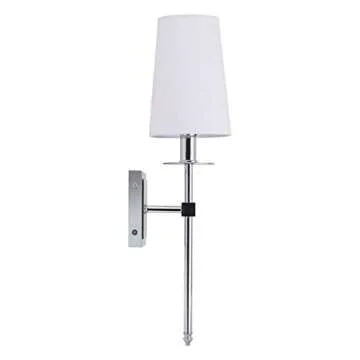 Linea di Liara Torcia Chrome Wall Sconce Wall Lighting with White Fabric Shade Modern Bathroom Wall ...