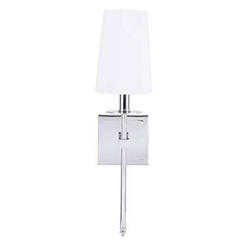 Linea di Liara Torcia Chrome Wall Sconce Wall Lighting with White Fabric Shade Modern Bathroom Wall Sconces Bedroom Wall Lamp and Hallway Wall Light Fixtures Indoor Wall Sconce, UL Listed
