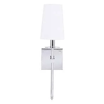 Linea di Liara Torcia Chrome Wall Sconce Wall Lighting with White Fabric Shade Modern Bathroom Wall Sconces Bedroom Wall Lamp and Hallway Wall Light Fixtures Indoor Wall Sconce, UL Listed