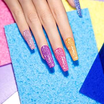 RARJSM Reflective Glitter Gel Nail Polish Set of 6 Colors,Neon Pink Sparkle Orange Purple Blue Silver Shimmer Pigments Glitter Flash Disco Effect Nail Gel Polish 7.5ml UV LED Curing for Home Salon