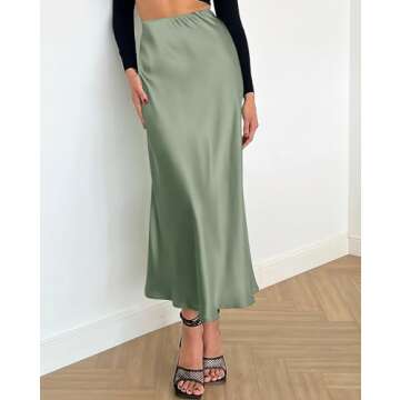 Versatile BTFBM Satin Midi Skirt for Women - Elegant Style