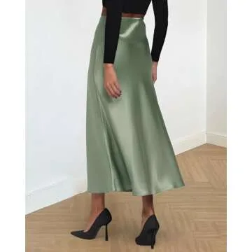Versatile BTFBM Satin Midi Skirt for Women - Elegant Style