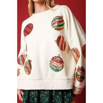 Creaion Women Sequin Christmas Balloon Sweater Oversized Long Sleeve Sweatshirt Side Slit Sparkly Glitter Shirts Jumper Tops