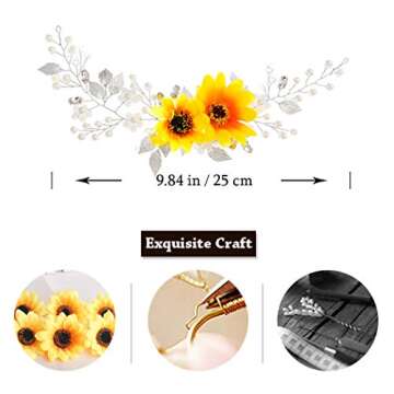 BAROGIRL Wedding Hair Vine Accessory Sunflower Bride Headpiece Gold Flower Headband for Women and Girls (Silver)