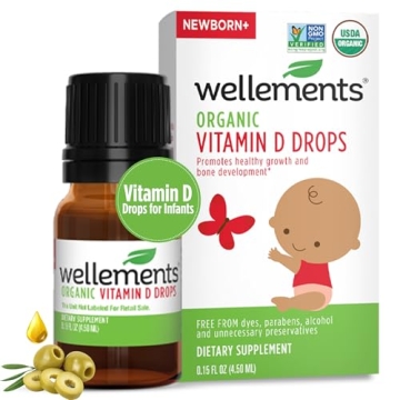 Wellements Baby Organic Vitamin D Drops for Infants & Toddlers (0.15 Fl Oz) - Certified Newborn+ Liq...