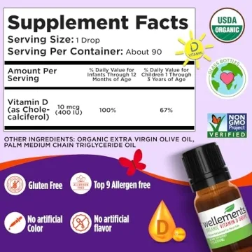 Wellements Organic Vitamin D Drops for Infants - 1 Drop Daily