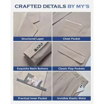 MY'S Men's Blazer Vest Pants Set, One Button Jacket Waistcoat and Trousers, Solid Party Wedding Dress Deep Blue X-Large