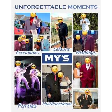 MY'S Men's Blazer Vest Pants Set, One Button Jacket Waistcoat and Trousers, Solid Party Wedding Dress Deep Blue X-Large